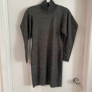 A.L.C. Black Metallic Gold Turtleneck Sweater Dress